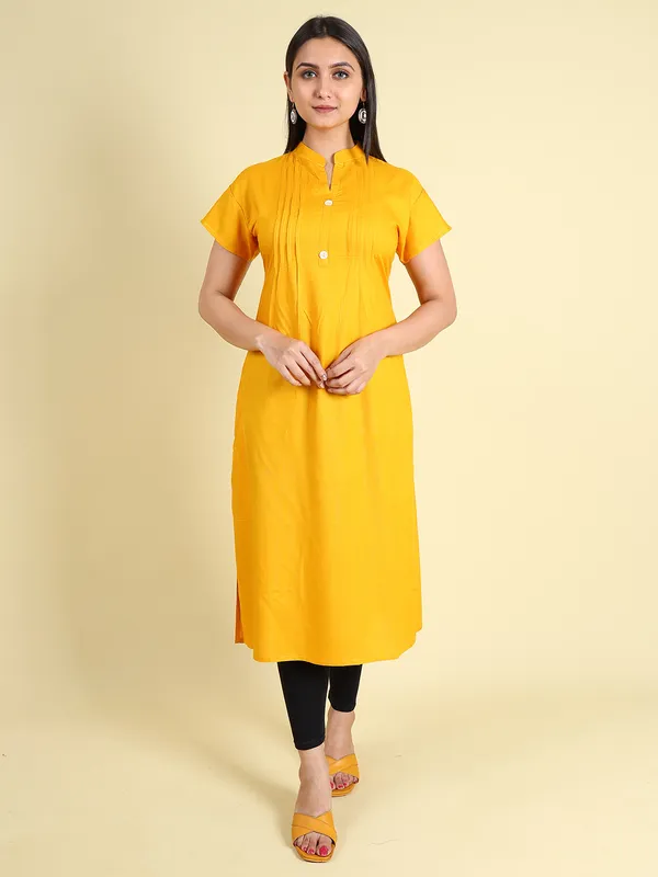 Yellow_Cotton_Rayon_Premium_Snowshine_Kurti_For_Women