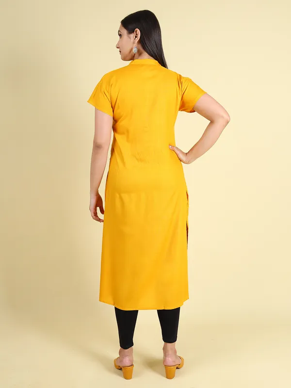 Yellow_Cotton_Rayon_Premium_Snowshine_Kurti_For_Women