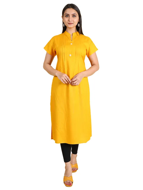 Yellow_Cotton_Rayon_Premium_Snowshine_Kurti_For_Women