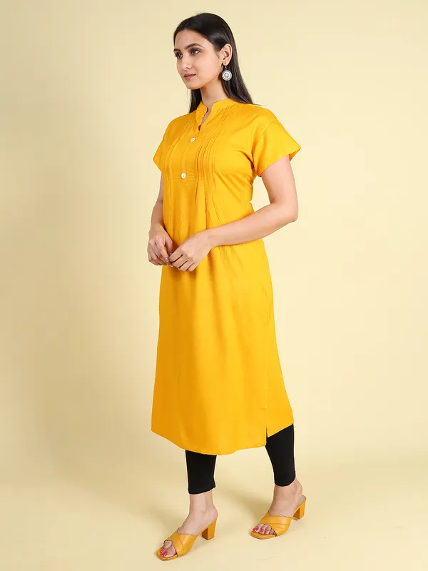 Yellow_Cotton_Rayon_Premium_Snowshine_Kurti_For_Women