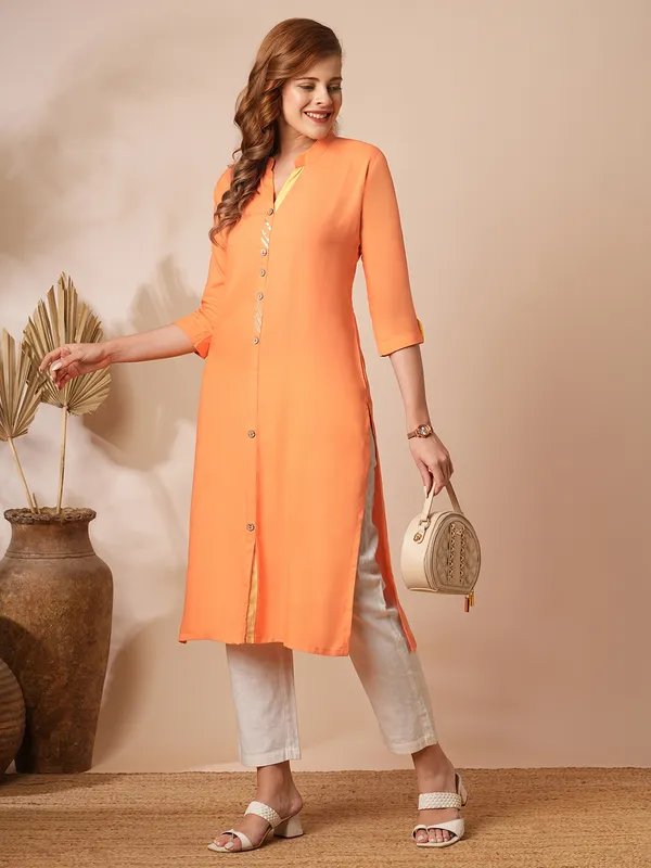 Orange_Cotton_Rayon_Premium_Snow_Bell_Kurti_For_Women
