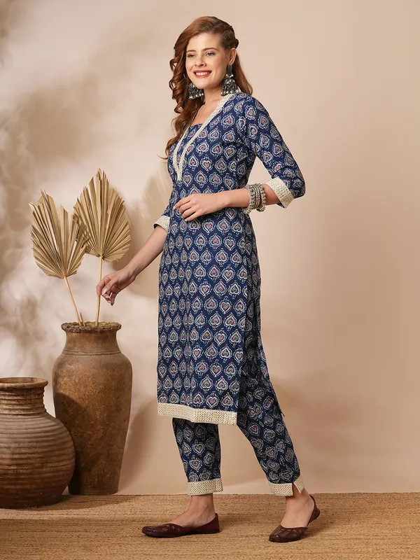 Indigo_Cotton_Blend_Premium_Glamour_Kurti_Set_For_Women
