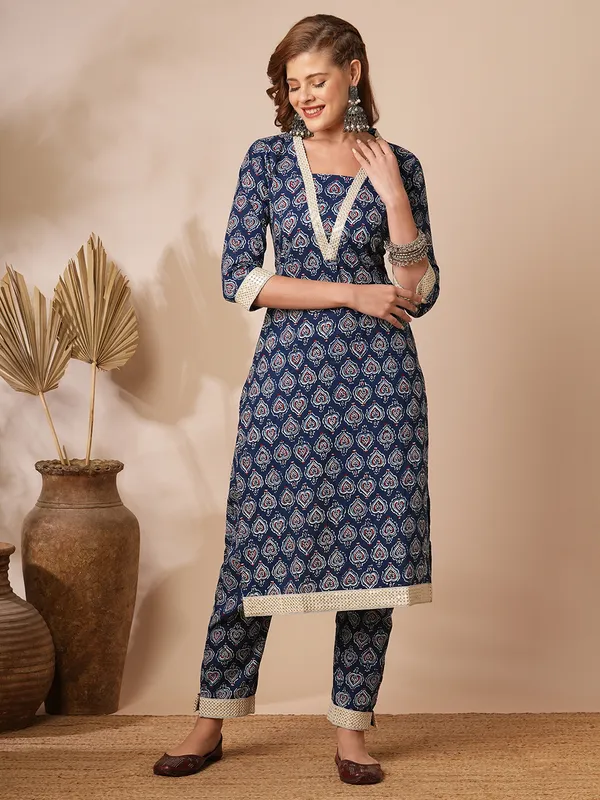 Indigo_Cotton_Blend_Premium_Glamour_Kurti_Set_For_Women