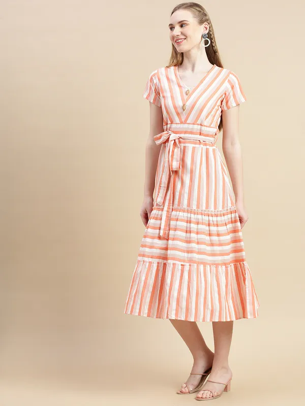 Orange_And_White_Cotton_Blend_Premium_Tina_Dress_For_Women