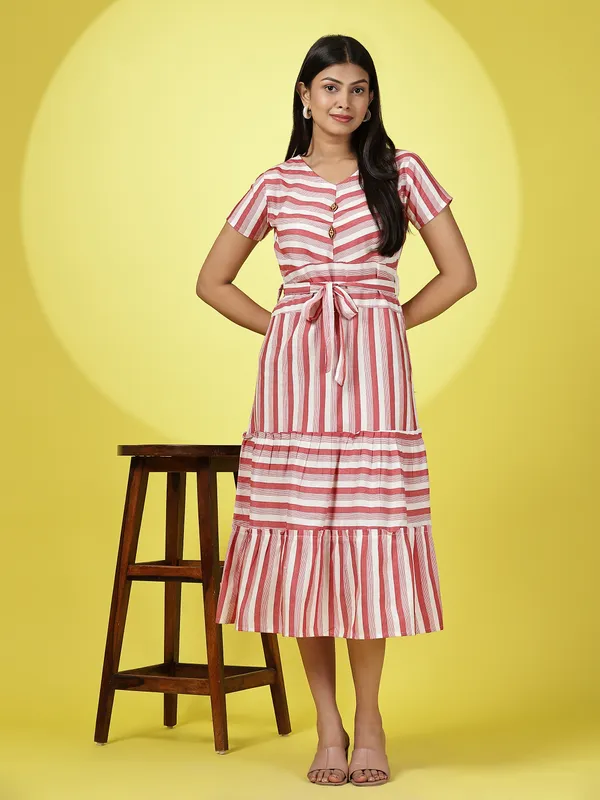 Red_And_White_Cotton_Blend_Premium_Tina_Dress_For_Women