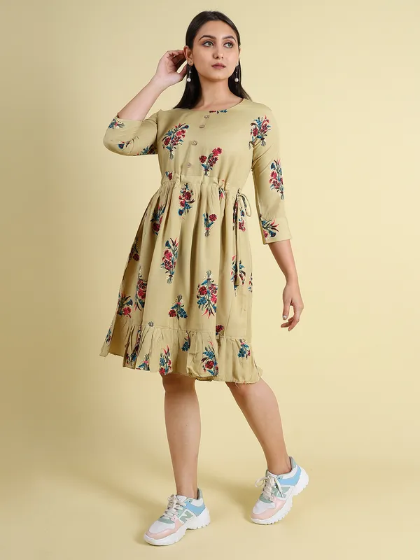 Beige_Silk_Blend_Premium_Lichi_Dress_For_Women
