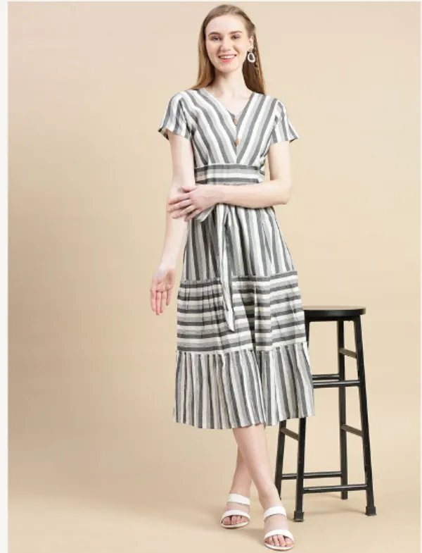 Grey_And_White_Cotton_Blend_Premium_Tina_Dress_For_Women