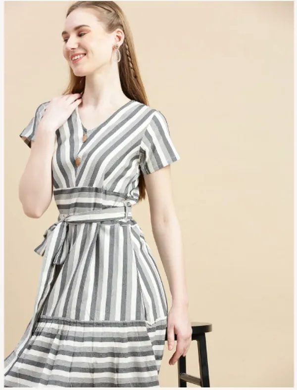 Grey_And_White_Cotton_Blend_Premium_Tina_Dress_For_Women