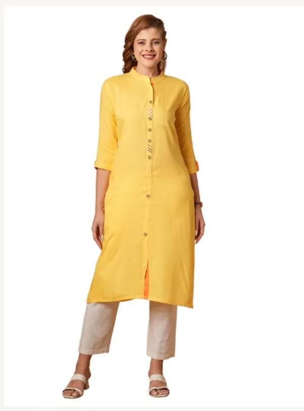 Yellow_Cotton_Rayon_Premium_Snow_Bell_Kurti_For_Women