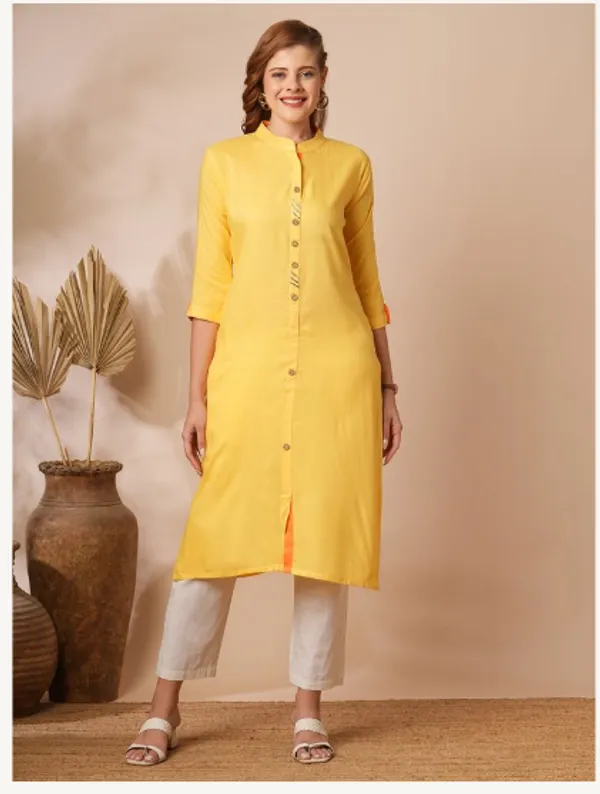 Yellow_Cotton_Rayon_Premium_Snow_Bell_Kurti_For_Women