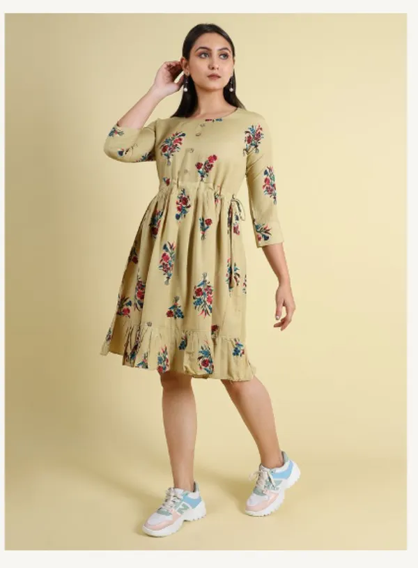 Beige_Silk_Blend_Premium_Lichi_Dress_For_Women