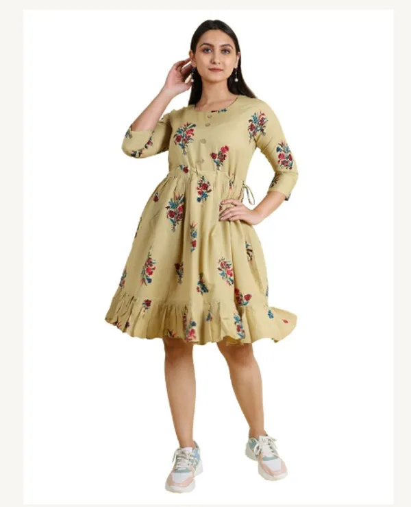 Beige_Silk_Blend_Premium_Lichi_Dress_For_Women