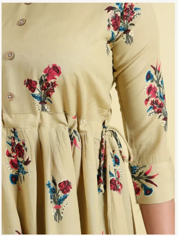 Beige_Silk_Blend_Premium_Lichi_Dress_For_Women
