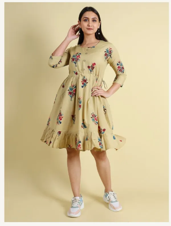 Beige_Silk_Blend_Premium_Lichi_Dress_For_Women