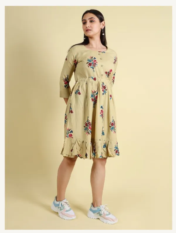 Beige_Silk_Blend_Premium_Lichi_Dress_For_Women