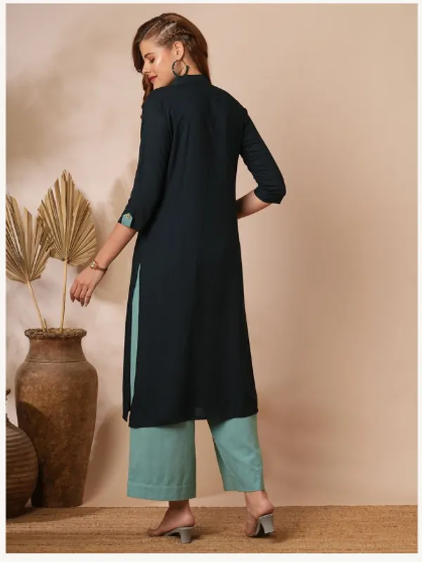 Dark_Blue_Cotton_Rayon_Premium_Snow_Bell_Kurti_For_Women