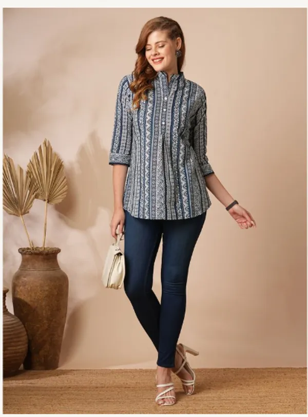 Dark_Blue_Cotton_Blend_Premium_Divya_Top_For_Women