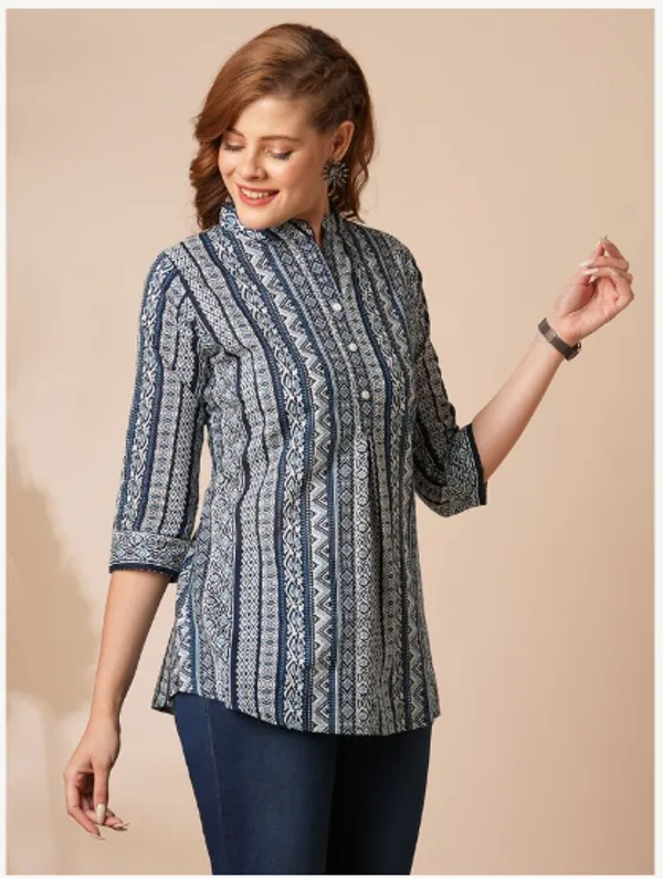 Dark_Blue_Cotton_Blend_Premium_Divya_Top_For_Women