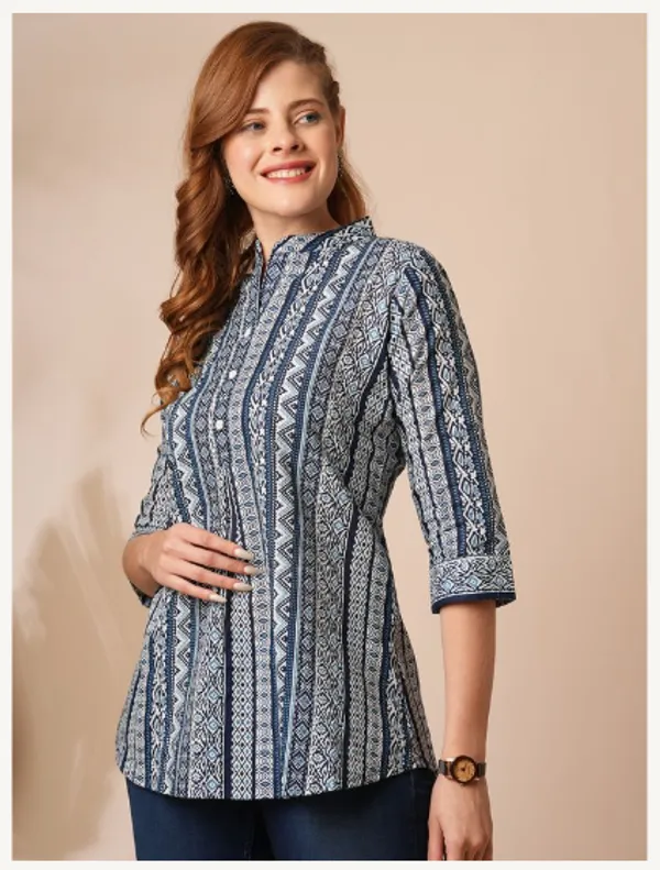 Dark_Blue_Cotton_Blend_Premium_Divya_Top_For_Women