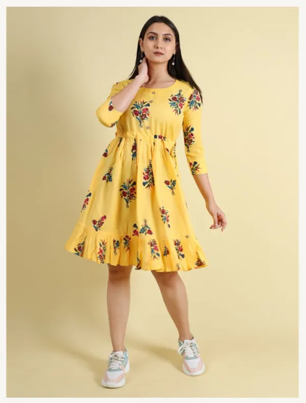 Yellow_Silk_Blend_Premium_Lichi_Dress_For_Women