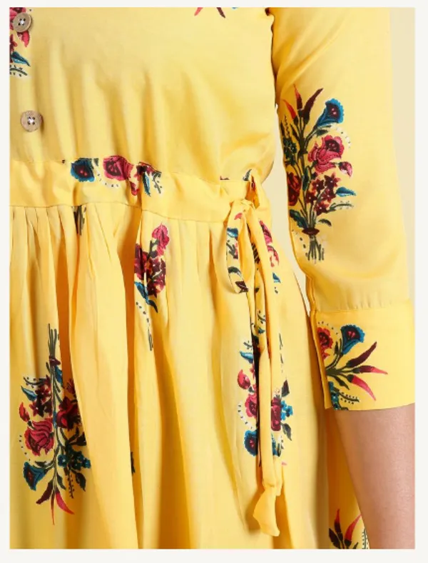 Yellow_Silk_Blend_Premium_Lichi_Dress_For_Women