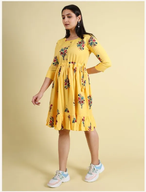 Yellow_Silk_Blend_Premium_Lichi_Dress_For_Women