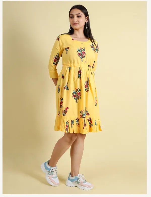 Yellow_Silk_Blend_Premium_Lichi_Dress_For_Women