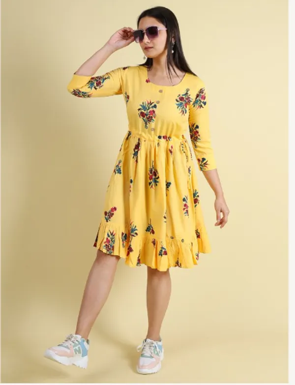Yellow_Silk_Blend_Premium_Lichi_Dress_For_Women