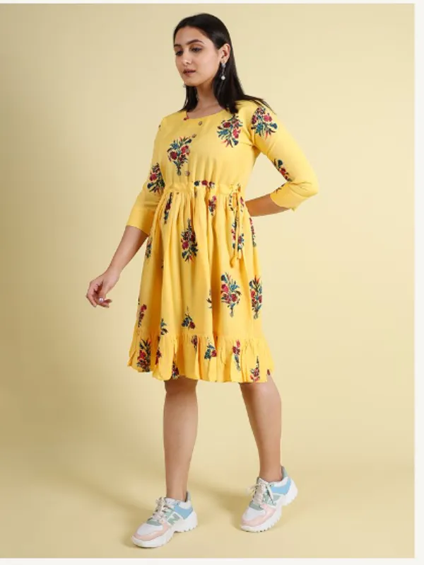 Yellow_Silk_Blend_Premium_Lichi_Dress_For_Women