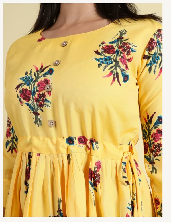 Yellow_Silk_Blend_Premium_Lichi_Dress_For_Women