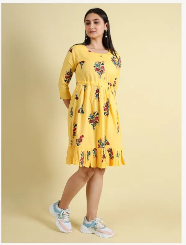 Yellow_Silk_Blend_Premium_Lichi_Dress_For_Women