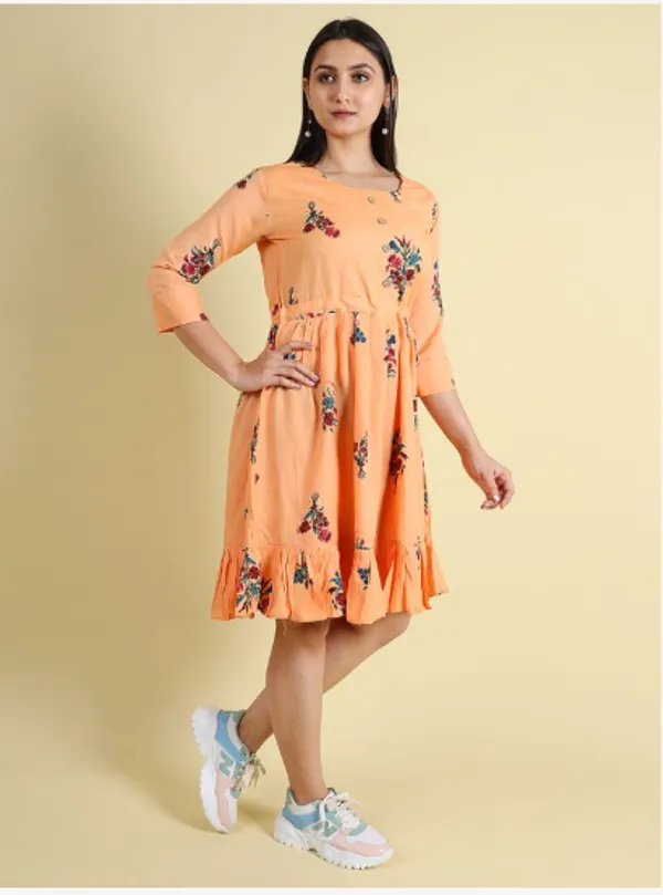 Peach_Silk_Blend_Premium_Lichi_Dress_For_Women