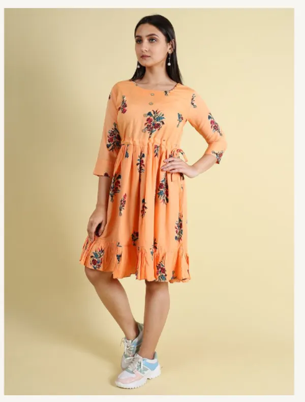 Peach_Silk_Blend_Premium_Lichi_Dress_For_Women