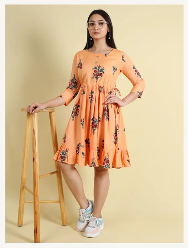 Peach_Silk_Blend_Premium_Lichi_Dress_For_Women