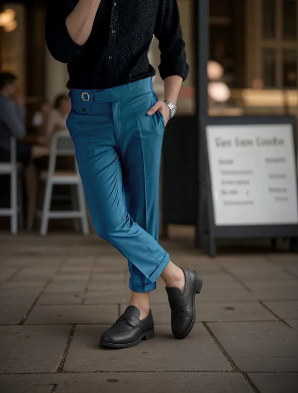 Teal_Blue_Single_Pleated_Buckle_Gurkha_Pants