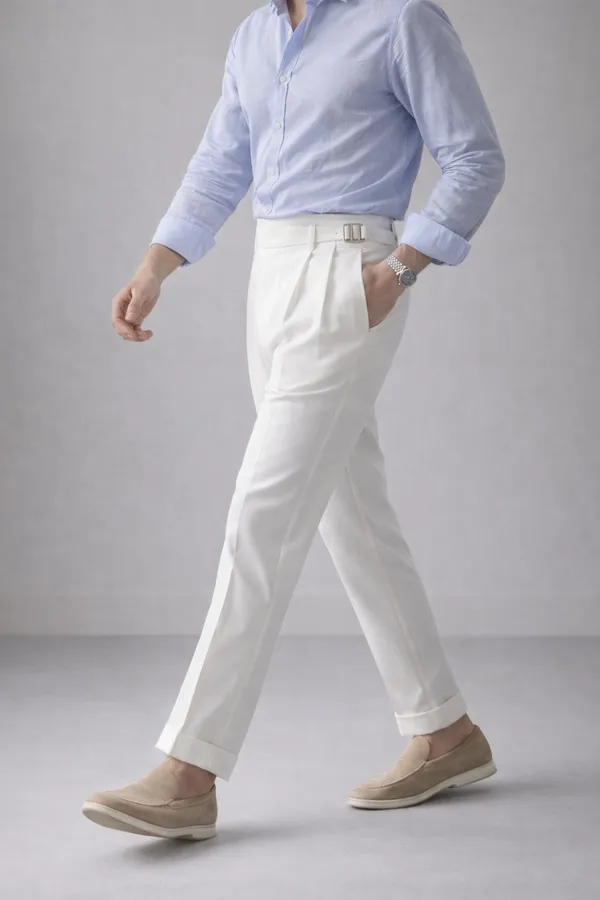 White_Classic_Side_Buckle_Gurkha_Pants