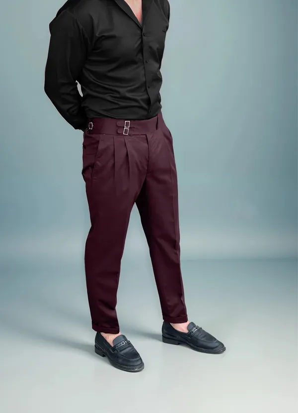 Wine_Double_Pleated_Buckle_Gurkha_Pants