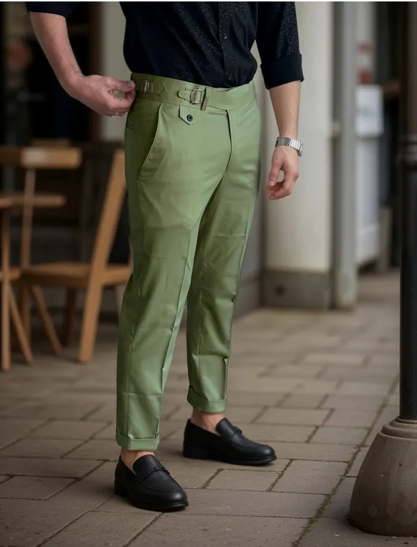Pista_Green_Single_Pleated_Buckle_Gurkha_Pants