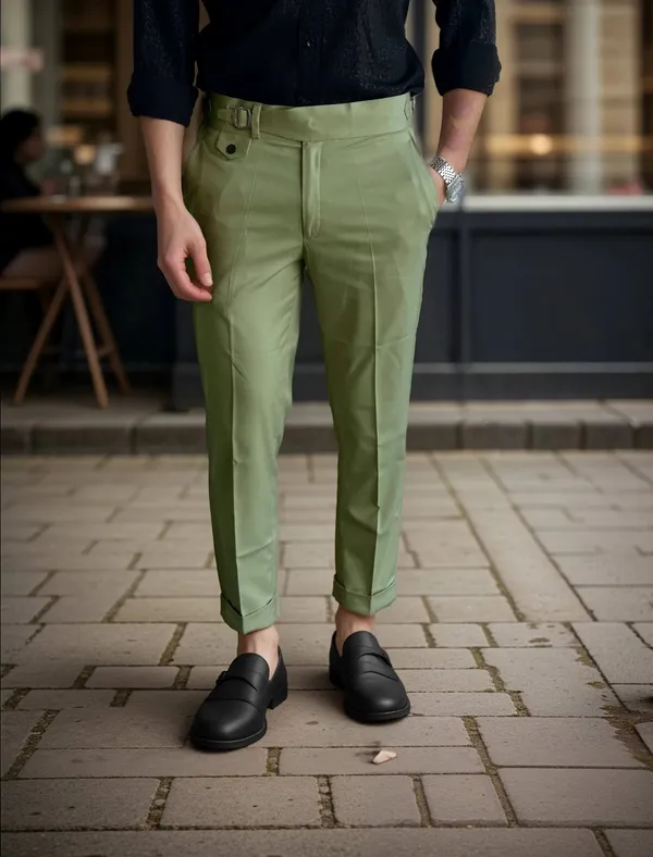 Pista_Green_Single_Pleated_Buckle_Gurkha_Pants