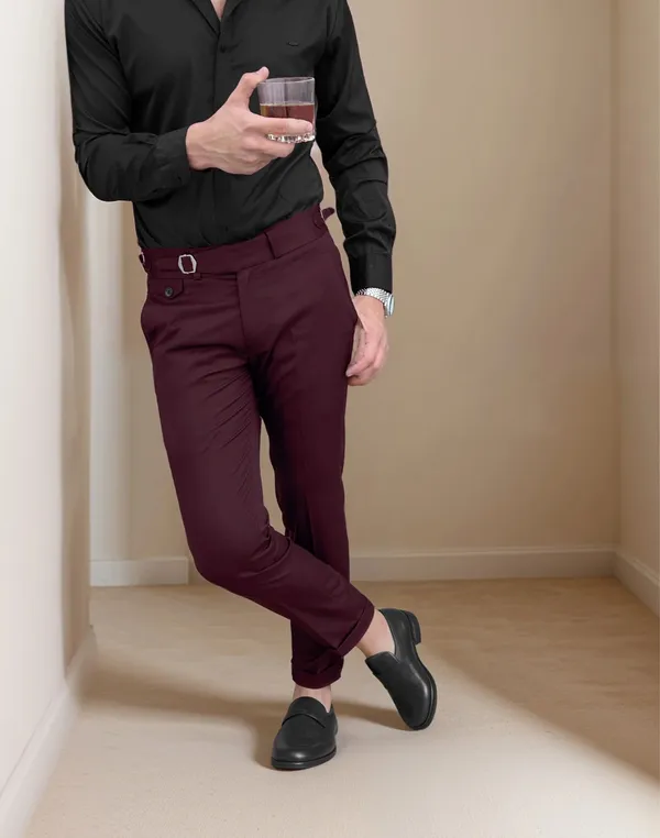 Wine_Single_Pleated_Buckle_Gurkha_Pants