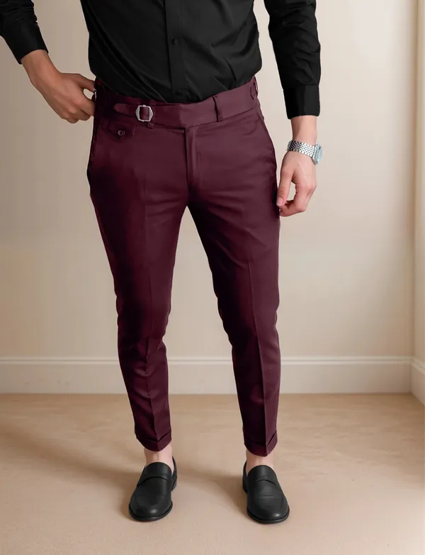 Wine_Single_Pleated_Buckle_Gurkha_Pants