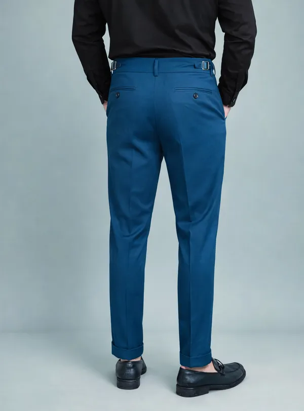 Teal_Blue_Double_Pleated_Buckle_Gurkha_Pants
