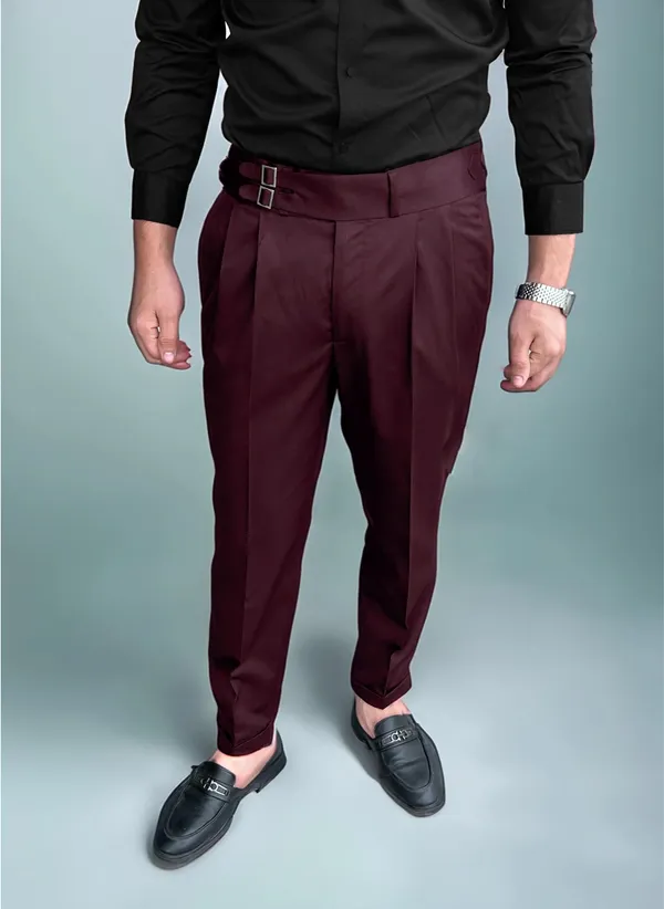 Wine_Double_Pleated_Buckle_Gurkha_Pants