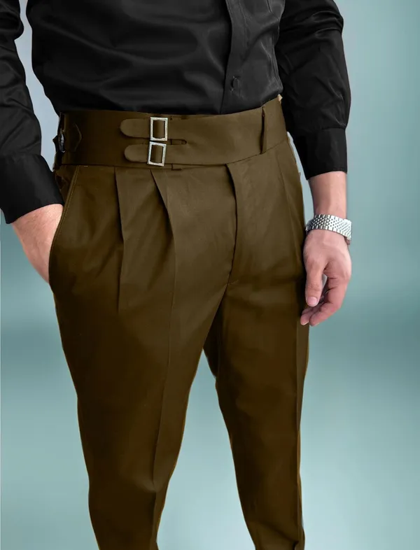 Brown_Double_Pleated_Buckle_Gurkha_Pants