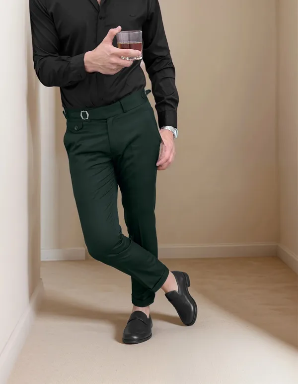 Bottle_Green_Single_Pleated_Buckle_Gurkha_Pants
