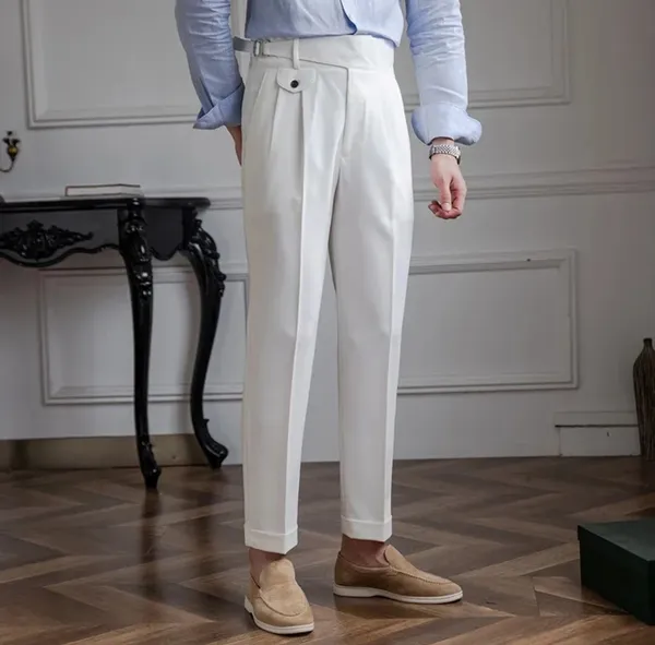 White_Classic_Side_Buckle_Gurkha_Pants