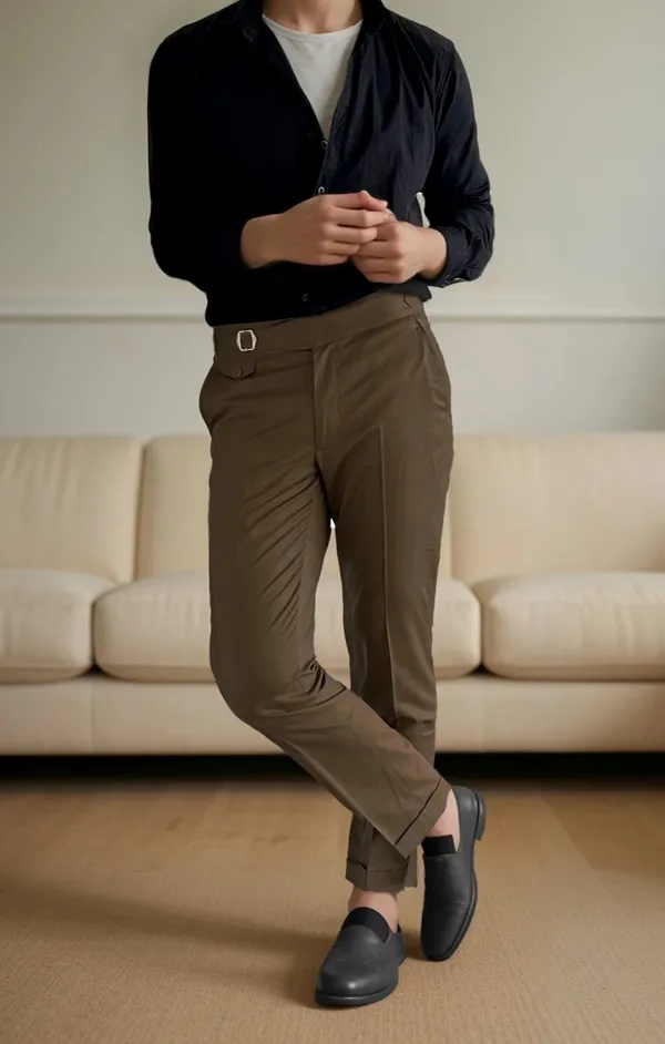 Brown_Single_Pleated_Buckle_Gurkha_Pants