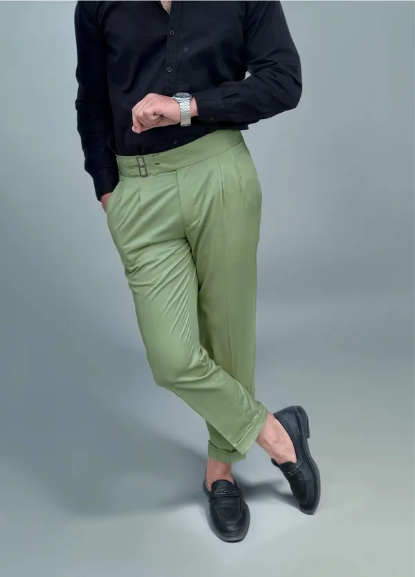 Pista_Green_Double_Pleated_Buckle_Gurkha_Pants