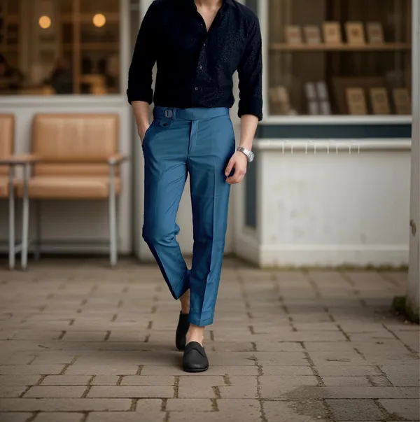 Teal_Blue_Single_Pleated_Buckle_Gurkha_Pants