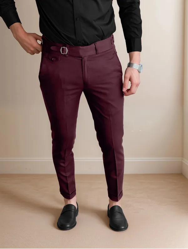 Wine_Single_Pleated_Buckle_Gurkha_Pants
